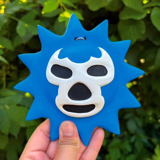 Painted Blue Demon Lucha Solecito Wall Hanging