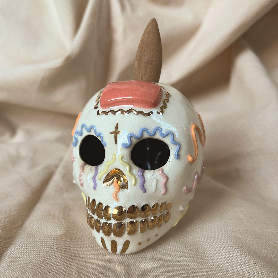 Pink & Blue Calaverita De Azucar [Incense Holder/Burner]