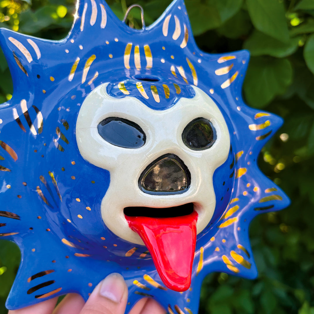 Golden Blue Demon Lucha Solecito Wall Hanging [Incense Holder/Burner]